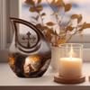 JAGLASH Wolf Memorial Urns for Adult Male - Large Brown Funeral Urns for Human Ashes Adult Female - Cross Drop Burial Urn for Ashes for Women - Cremation Urn for Mom & Dad - 10 Inch view 3