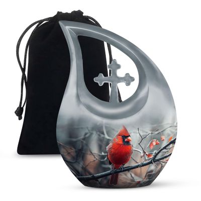 JAGLASH Cardinal Bird Urn for Ashes Adult Male - Large Cremation Urn for Women - Unique Gray Urns for Female - Decorative Funeral Urns for Mom - Burial Ash Container - Memorial for Dad (10 Inch)