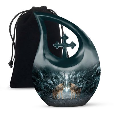 JAGLASH Decorative Wolf Howling Cremation Urns for Human Ashes, 10-Inch Memorial Gift for Father & Mother, Large Funeral & Burial Urn