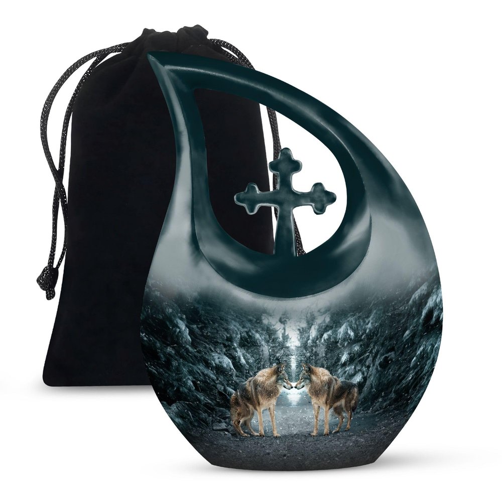 JAGLASH Decorative Wolf Howling Cremation Urns for Human Ashes, 10-Inch Memorial Gift for Father & Mother, Large Funeral & Burial Urn