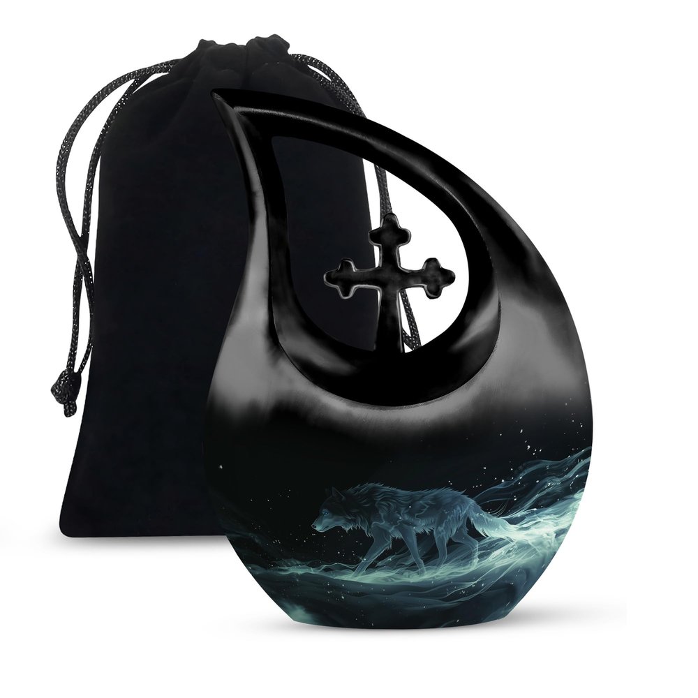 JAGLASH Wolf Large Human Cremation Urns for Women - Funeral Urns for Ashes Adult Female Mom - 10 Inch