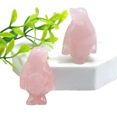 1.5inch Penguin Natural Healing Crystals Stone Carved Animal Figurine Reiki Gemstone Craft Quartz Home Decoration DIY Gifts,1pc-Pink