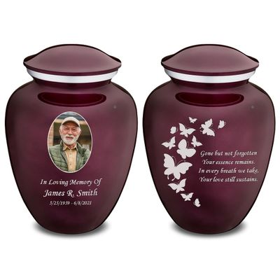 Geturns Embrace Adult Personalized Butterfly Cremation Urns for Human Ashes I Large Picture Cherry Purple Funeral Urn for Adult Men and Women with Double Side Engraving I 200 lbs