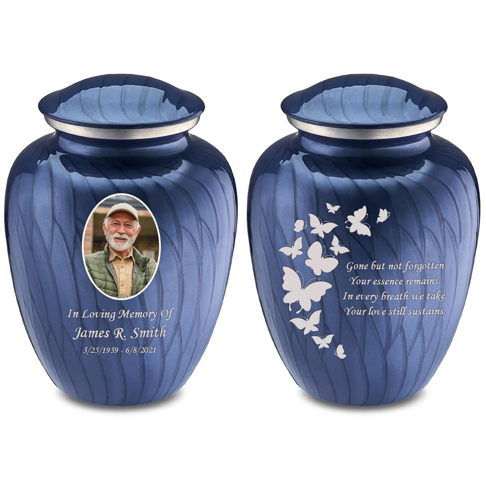 Geturns Embrace Adult Personalized Butterfly Cremation Urns for Human Ashes I Large Picture Charcoal Funeral Urn for Adult Men and Women with Double Side Engraving I 200 lbs