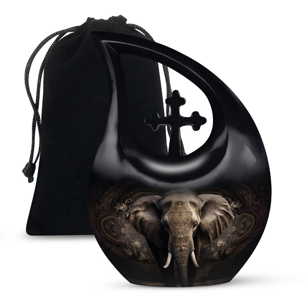 JAGLASH Elephant Memorial Cremation Urns for Adult Father & Mother - Black Large Burial Urns for Human Ashes Adult Women & Men - Funeral Decorative Urn for Human 10 Inch
