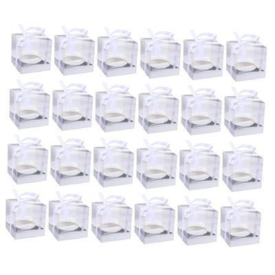 CALLARON 24Pcs Folding Tart Boxes Transparent Cake Packaging with Ribbon for and Treats for Parties and Events