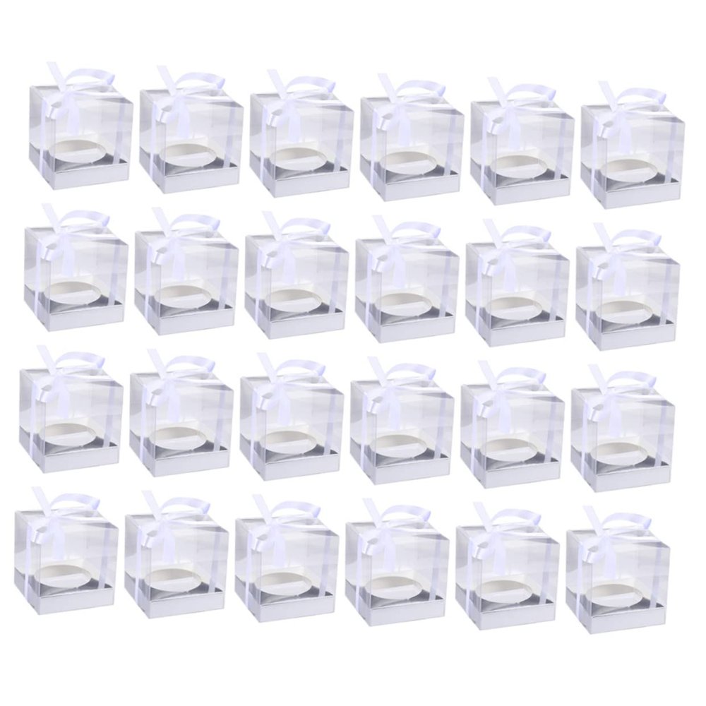 CALLARON 24Pcs Folding Tart Boxes Transparent Cake Packaging with Ribbon for and Treats for Parties and Events