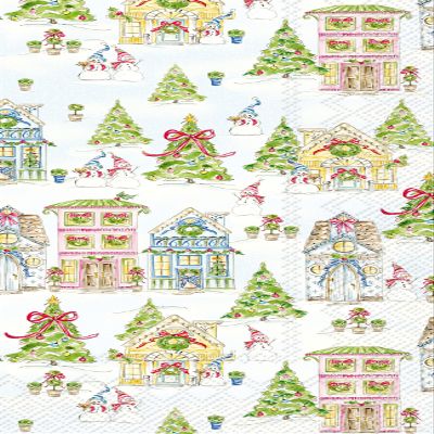 IHR Ideal Home Range Dinner Napkins Disposable 3-Ply Paper Guest Hand Towels, 8.5" x 4.5", Gingerbread House, 16-Count