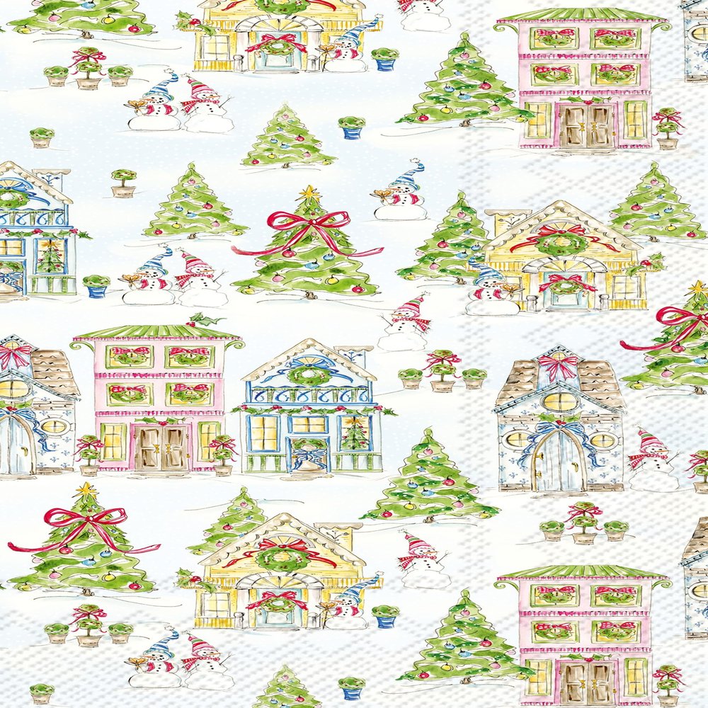 IHR Ideal Home Range Dinner Napkins Disposable 3-Ply Paper Guest Hand Towels, 8.5" x 4.5", Gingerbread House, 16-Count