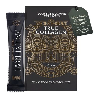 Ancient + Brave True Collagen Powder Packets 15 x 5g, EU Grass Fed Collagen Peptides, Highly Absorbable Protein Powder, Supplements for Women, Keto Friendly, for Hair, Skin and Nails, Travel Ready
