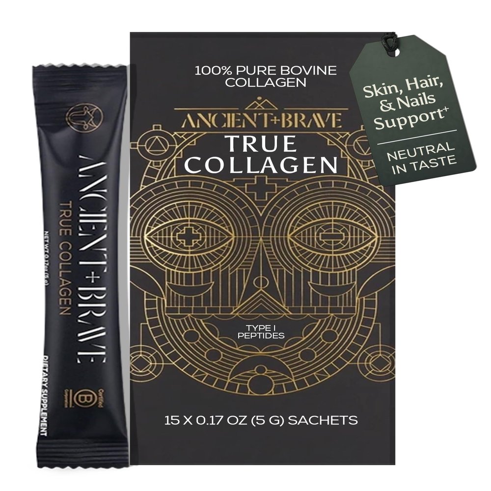 Ancient + Brave True Collagen Powder Packets 15 x 5g, EU Grass Fed Collagen Peptides, Highly Absorbable Protein Powder, Supplements for Women, Keto Friendly, for Hair, Skin and Nails, Travel Ready