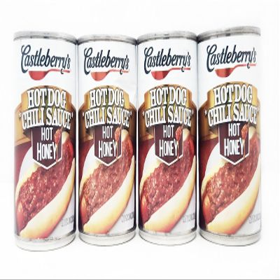 4 pack of Hot Dog Chili Sauce Castleberrys 10oz Cans (Hot Honey)