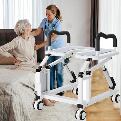 Automatic Toilet Chair Riser, Movable Electric Toilet Chair with Anti-slip Double Armrests and 360 Universal Wheels with Brakes, Ergonomic 29 Lifting Angle, Stop When Release Hand, for Elderly