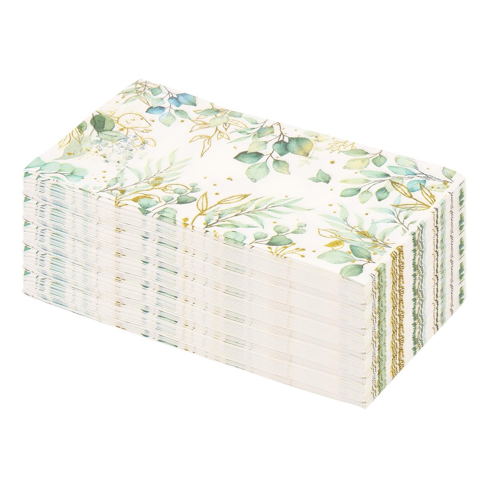 100Pcs Eucalyptus Leaf Paper Napkins Reusable Greenery Pattern Paper Towel Elegant Party Dinner Napkin for Kitchen Restaurant (Rectangular)