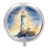 Lighthouse Fantasy Light Pill Box Case 3 Compartment Travel Medicine Pill Organizer 3x A Day Portable Vitamin Organizer with Mirror Small Pillbox for Purse & Pocket Cute Daily Medicine Container Metal view 1