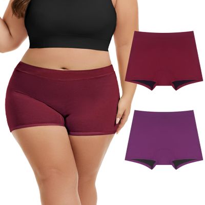 YESWEL Overnight Incontinence Underwear for Women Period Shorts, Washable Boxers Briefs, High Absorbency Leakproof Boyshorts 2 Pack (Multicolor,X-Large)