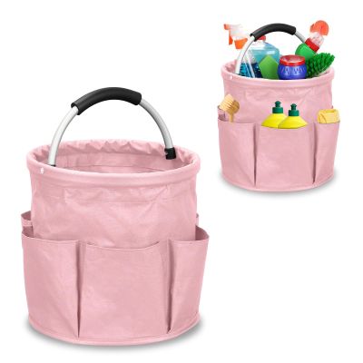 Yallmie 17L Cleaning Caddy with Handle, Foldable Cleaning Supply Caddy with 6 Pockets Cleaning Caddy Bag for Outdoor Camping Garden Harvest Basket Bathroom Storage (Pink)