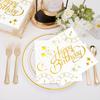 100 PCS Happy Birthday Paper Napkins, 2 Ply Gold Foil Birthday Cocktail Napkins, 1313 Inch Birthday Countdown Dinner Hand Towels Decorative Napkin for Birthday Party Table Decorations Supplies view 4