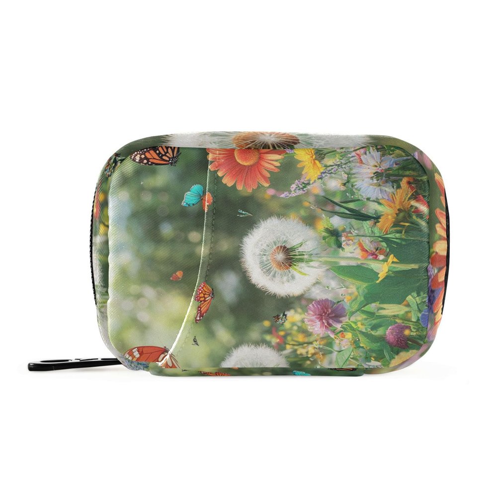 QwThum Cute Pill Organizer Weekly Travel Pill Box 7 Day Large Capacity Pill Dispenser with 8 pill Container Daily Pill Bottle Organizer Vitamin Holder Small Pill Case Floral Dandelioon and Butterflies
