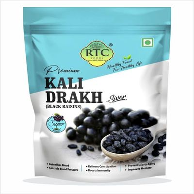 RTC FOODS Premium 250gm Seeded Afghani Black Raisins (Kali Kishmish) | High in Dietary Fiber & Potassium | Naturally Sweet & Flavorful Dry Fruit Snack