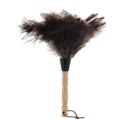(1Pack) Black Soft Fluffy Ostrich Feather Duster Brush with Wooden Handle for Multi-Surface Gentle Dusting Cleaning Tool.