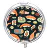 Sushi Food Pattern Pill Organizer 3 Compartment Travel Pillbox with Mirror Daily Medicine Pill Case Metal Pill Box for Purse & Pocket Portable Small Medicine Box Round Vitamin Case Container view 1