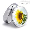 Bloom Sunflower Pill Organizer 3 Compartment Travel Pillbox with Mirror Daily Medicine Pill Case Metal Pill Box for Purse & Pocket Portable Small Medicine Box Round Vitamin Case Container view 2
