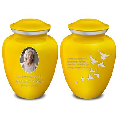 Geturns Embrace Adult Personalized Doves Cremation Urns for Human Ashes I Large Picture Yellow Funeral Urn for Adult Men and Women with Double Side Engraving I 200 lbs