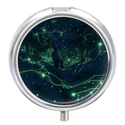 Glow in The Dark Pill Organizer 3 Compartment Travel Pillbox with Mirror Daily Medicine Pill Case Metal Pill Box for Purse & Pocket Portable Small Medicine Box Round Vitamin Case Container