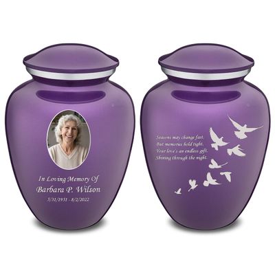 Geturns Embrace Adult Personalized Doves Cremation Urns for Human Ashes I Large Picture Purple Funeral Urn for Adult Men and Women with Double Side Engraving I 200 lbs
