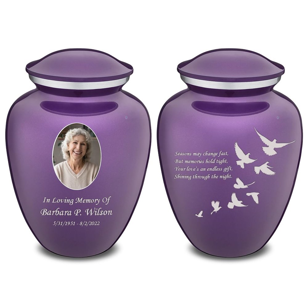 Geturns Embrace Adult Personalized Doves Cremation Urns for Human Ashes I Large Picture Purple Funeral Urn for Adult Men and Women with Double Side Engraving I 200 lbs