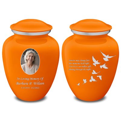 Geturns Embrace Adult Personalized Doves Cremation Urns for Human Ashes I Large Picture Burnt Orange Funeral Urn for Adult Men and Women with Double Side Engraving I 200 lbs