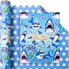 Vnaaem Reversible Shark Wrapping Paper Roll for Boys Kids - Ocean Birthday Gift Wrap & Blue Polka Dot Design for Holiday Baby Shower DIY Craft Party - 17 in x 20 ft(Total 28.5sq.ft) view 1