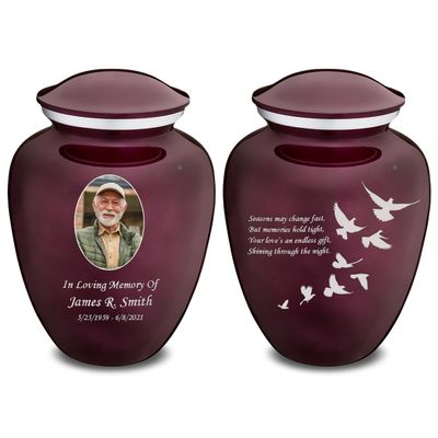 Geturns Embrace Adult Personalized Doves Cremation Urns for Human Ashes I Large Picture Cherry Purple Funeral Urn for Adult Men and Women with Double Side Engraving I 200 lbs