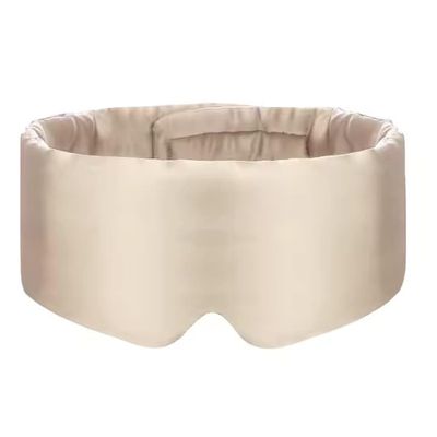 100% Mulberry Silk Sleep Mask, Large Adjustable Eye Cover for Sleeping, Comfortable, Pressure-Free and Breathable Sleeping Masks for Women Men - Biege