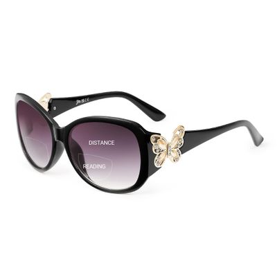 JM Bifocal Reading Sunglasses for Women Fashion Oversized Square Sun Readers Outdoor Reading Glasses UV400 Protection, Black +2.5