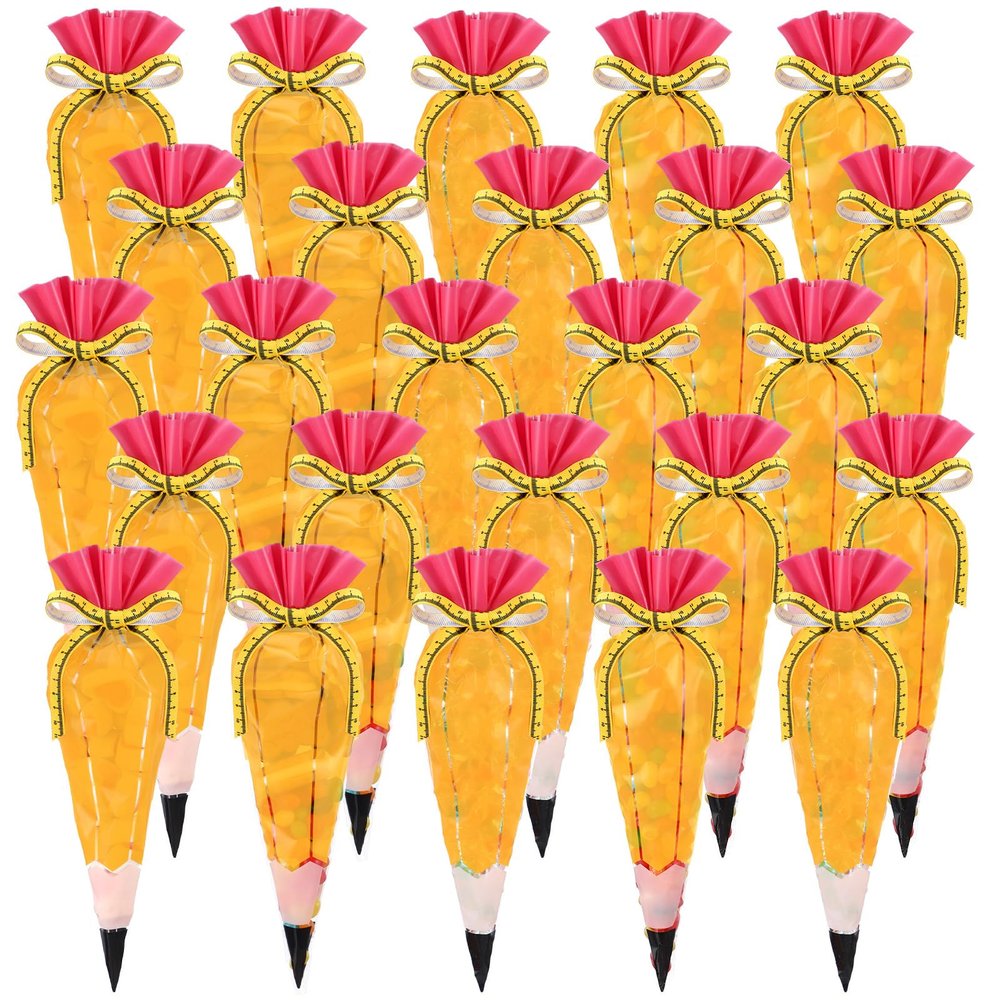Yexiya 200 Pcs 5.12" x 9.84" End of Year Pencil Gift Bags Cone Popcorn Plastic Clear Treat Popcorn Candy Bags with Ribbon for Classroom Welcome First Day of School Teacher Appreciation Gift