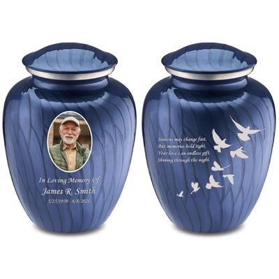 Geturns Embrace Adult Personalized Doves Cremation Urns for Human Ashes I Large Picture Pearl Cobalt Blue Funeral Urn for Adult Men and Women with Double Side Engraving I 200 lbs
