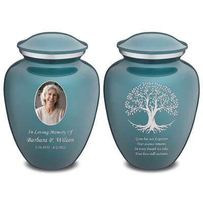 Geturns Embrace Adult Personalized Tree of Life Cremation Urns for Human Ashes I Large Picture Teal Funeral Urn for Adult Men and Women with Double Side Engraving I 200 lbs