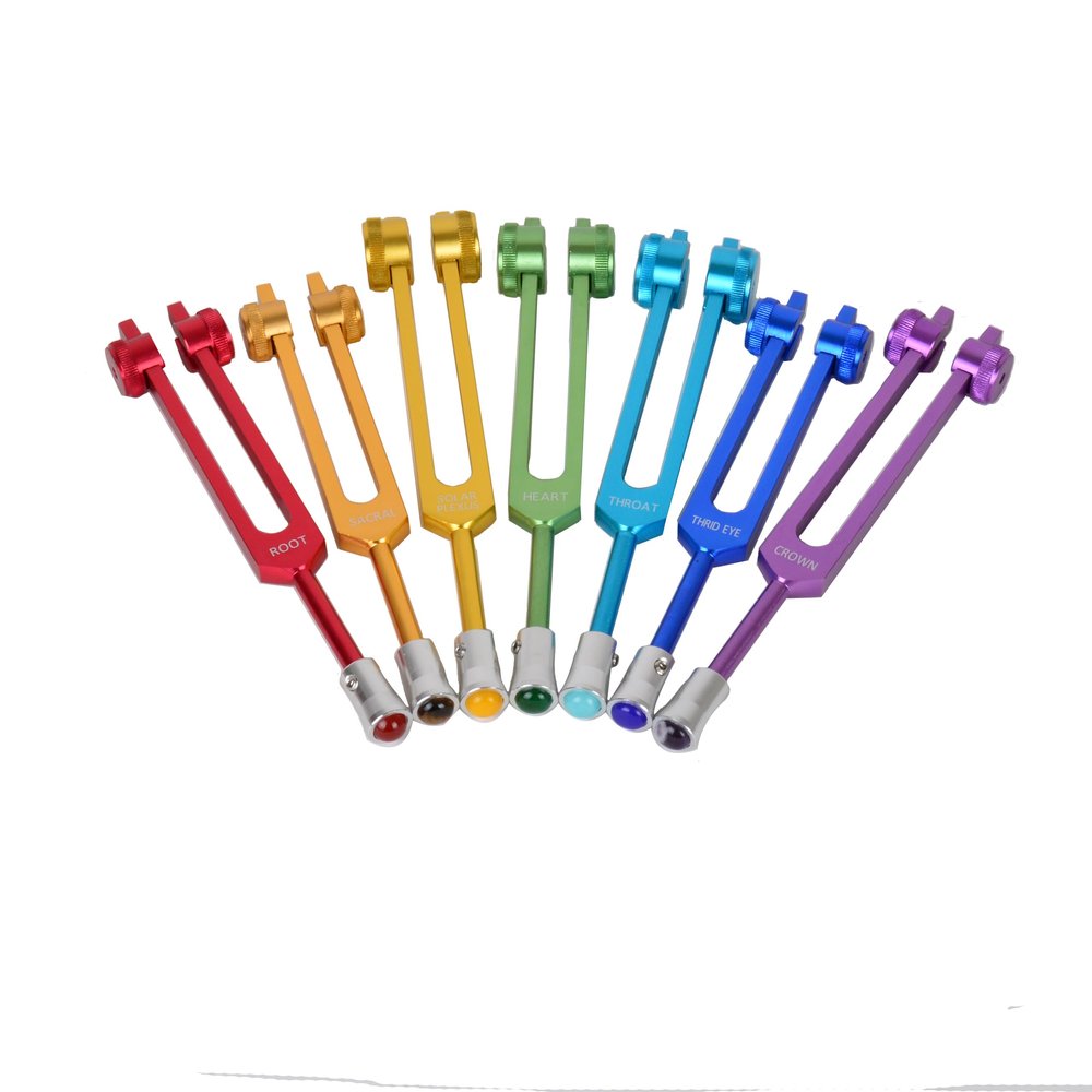 FMTY Weighted Tuning Fork Set for Chakra Healing Aluminum Alloy Tuning Forks Mallet Chakra Bags Crystal Feet | Sound Therapy Meditation Yoga Energy Healing Tools (7 pcs with crystal feet)