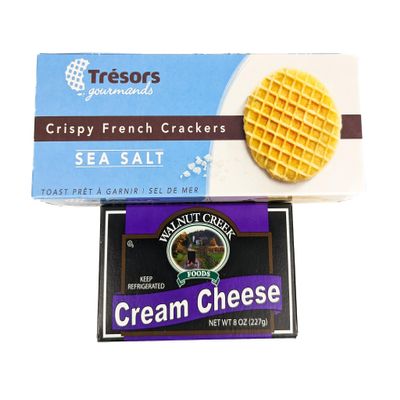 Crispy French Waffle Crackers With Sea Salt (3.3 oz) and Cream Cheese (8 oz)