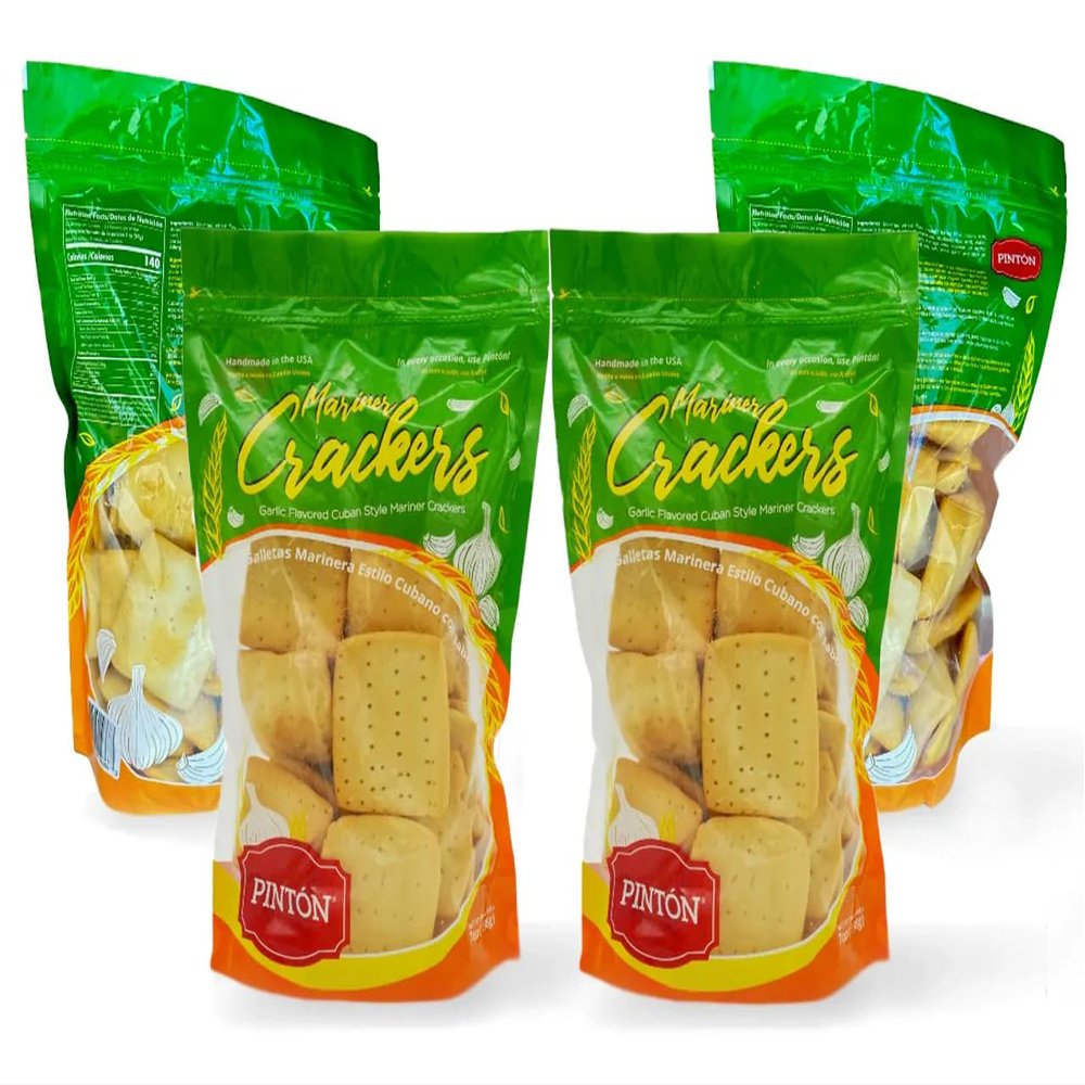 Garlic Marinera Crackers with Rosemary, Square Crunchy Thins, Aromatic Crispy Snack for Soups & Salads | PINTON | 7 oz - Pack of 4