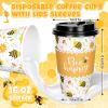 Whaline 50 Pcs Bee Disposable Coffee Cups with Lids and Sleeves 16 Oz Spring Summer Cute Honey Bees Flower Hot Cold Drink Cups for Birthday Baby Shower World Bee Day Party Supplies view 2
