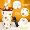 Whaline 50 Pcs Bee Disposable Coffee Cups with Lids and Sleeves 16 Oz Spring Summer Cute Honey Bees Flower Hot Cold Drink Cups for Birthday Baby Shower World Bee Day Party Supplies view 3