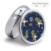 Dinosaur Rocket Pill Box 3 Compartment Travel Pill Organizer 3 Times A Day Cute Mini Pill Case for Purse & Pocket Portable Metal Medicine Box with Mirror Round Daily Medicine Vitamin Container view 2