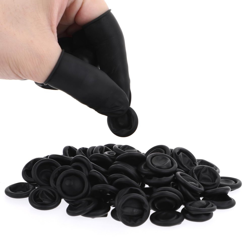 200 Pcs Disposable Finger Cots, Medium Finger Protectors Latex Anti-Static Fingers Covers Fingertips Protective Fingers Cots Suitable for Beauty Manicure Massage Electronic(Black)