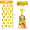 100 Pcs Softball Treat Bags, Clear Softball Goodie Bags with Twist Ties Plastic Softballs Gift Bag Snack Goodie Candy Cookies Cellophanes Bag Baseball Gold Balls Game Team Party Favor Supplies(5x11) view 2
