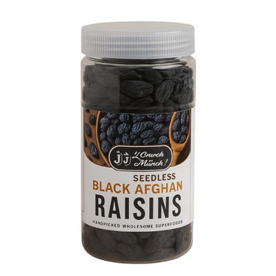 J J Crunch N Munch Afghan Black Raisins Seedless Premium Quality Kali Kishmish, 100% Natural & Unpolished, Sweet & Juicy Dry Fruit, Rich in Iron & Antioxidants, Healthy Snack for Daily Use