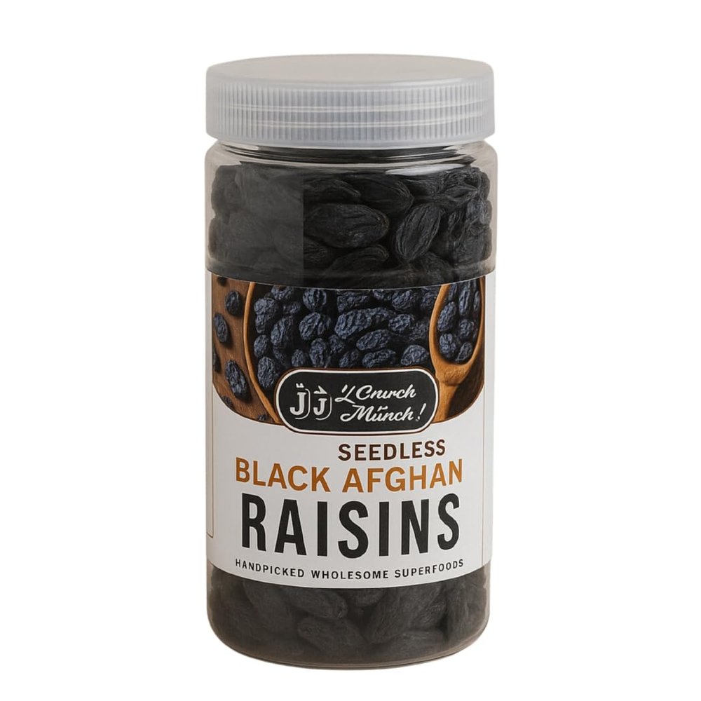 J J Crunch N Munch Afghan Black Raisins Seedless Premium Quality Kali Kishmish, 100% Natural & Unpolished, Sweet & Juicy Dry Fruit, Rich in Iron & Antioxidants, Healthy Snack for Daily Use