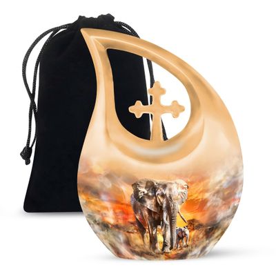 JAGLASH Elephant Cremation Funeral Urns for Adult Ashes Mother & Father - Colorful Burial Urns for Human Ashes Adult Male & Female - Large Memorial Urn for Human 10 Inch